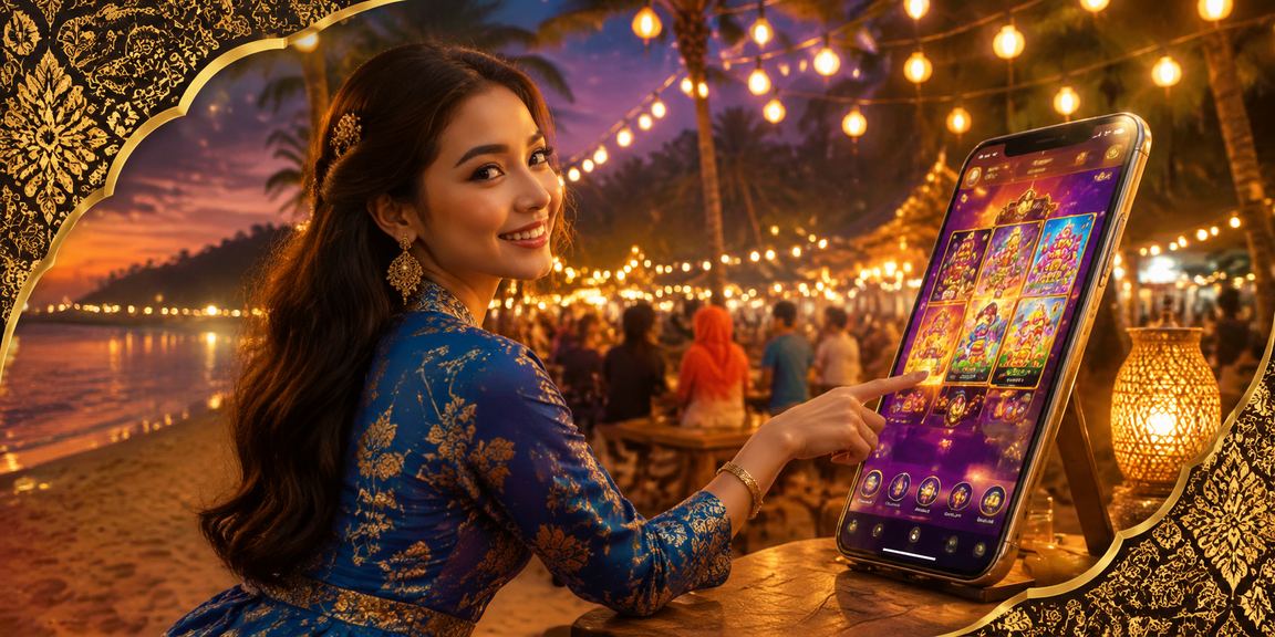 Pemain Malaysia berbaju kurung menggunakan telefon untuk bermain kasino dan Jackpot